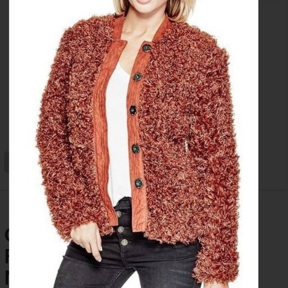 GUESS Camryn Womens Arabian Spicie Faux Fur Coat. - Picture 1 of 5